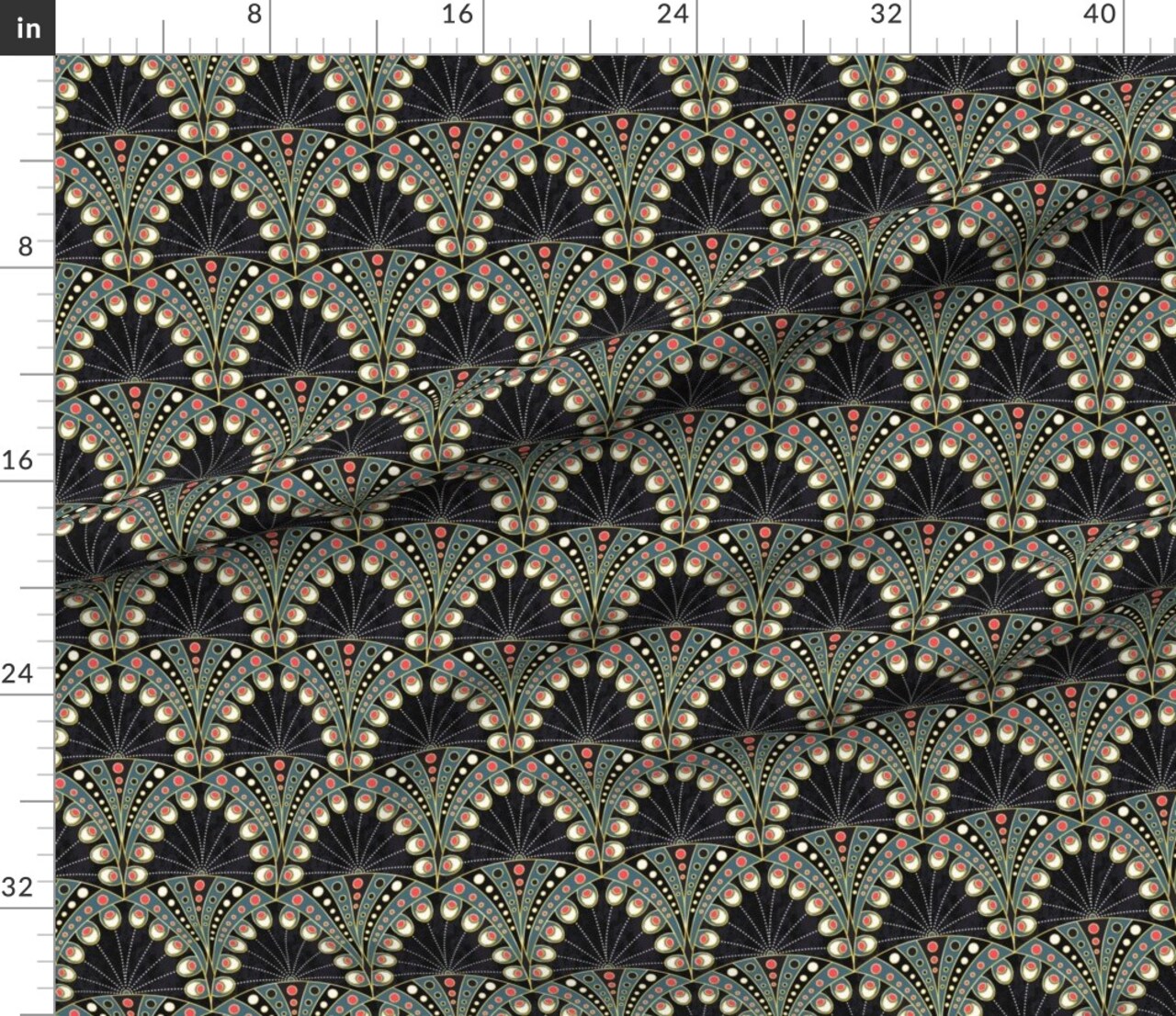 Geometric Peacock Abstract Feathers Art Deco Elegant Black 1920S Inspired Custom Printed Fabric by Spoonflower Various Fabrics by the Yard or Fat Quarter